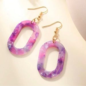 New! ✨ Chic Lavender Mosaic Oval Resin Drop Boutique Earrings